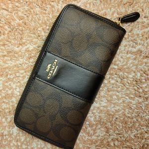 Coach brown monogram zipper wallet